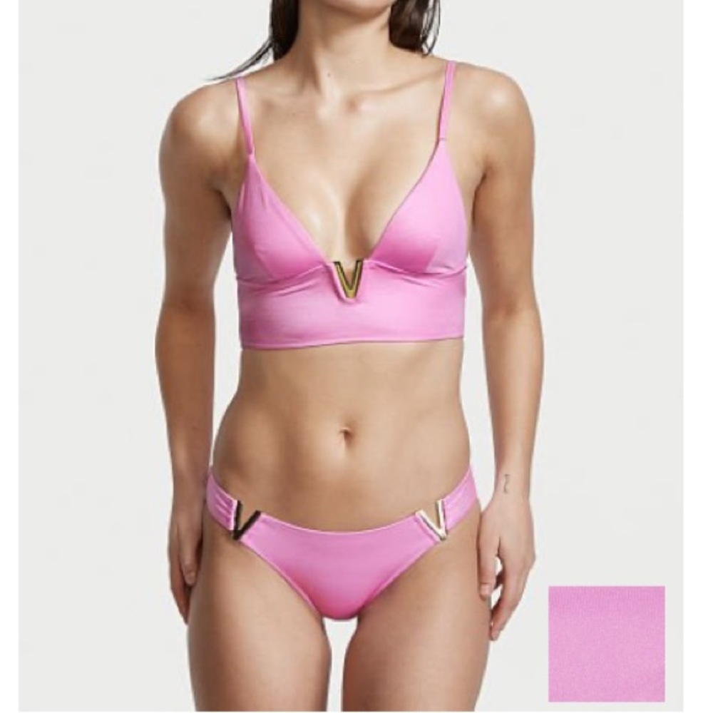 Victoria's Secret Swim V-Hardware Bralette Pink Bikini Top, Large